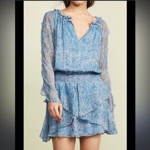 RAMY BROOK Olina Silk Long-Sleeve Ruffle Dress Medium